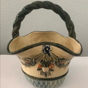 Vintage Hand Painted Japan Floral China Basket